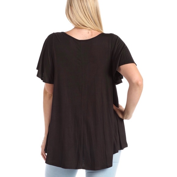 Flutter Sleeve High Low Drapey Scoop Neck Top - Picture 2 of 2